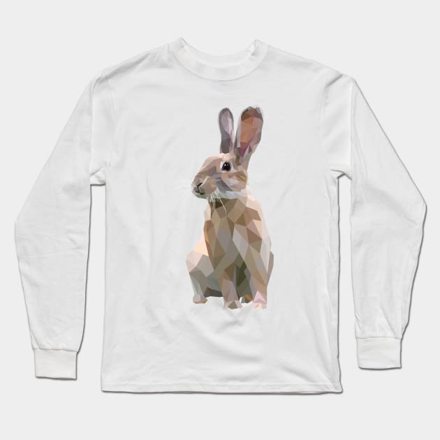 Brown Bunny. Rabbit. Geometric. Lowpoly. Illustration. Digial Art. Long Sleeve T-Shirt by Houseofyhodie